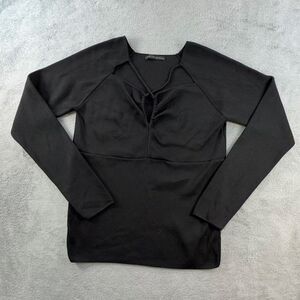 Mohito Women's Black Long Sleeve Blouse XL Knit Lace-Up Fitted Stretch Casual